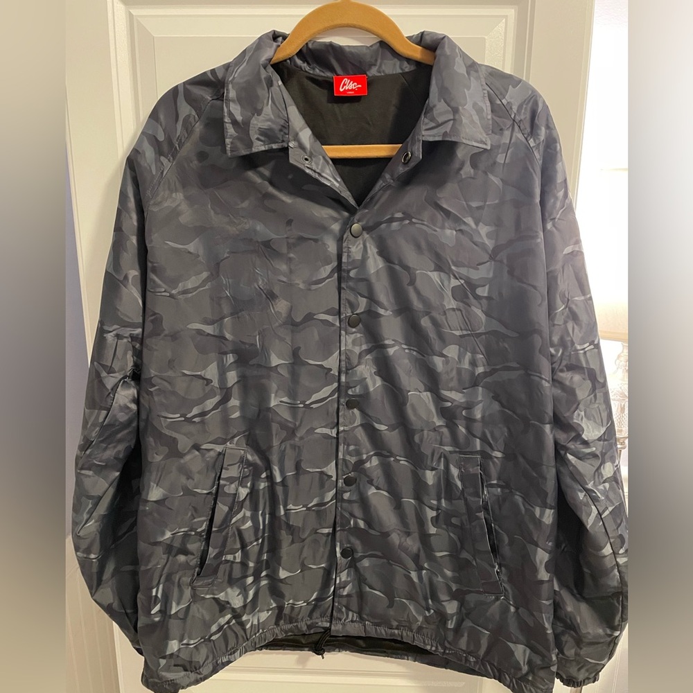 CLSC Life Streetwear Jacket Adult Large Gray Camo Pockets Lined Snaps Waist Tie